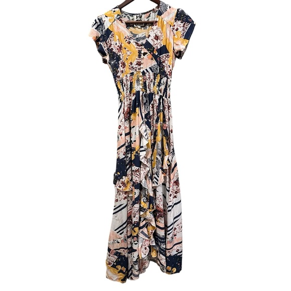 Jaase Dresses & Skirts - Jaase Floral Ruffle Maxi Dress Women’s Small Bohemian Flowy V Neck Short Sleeve